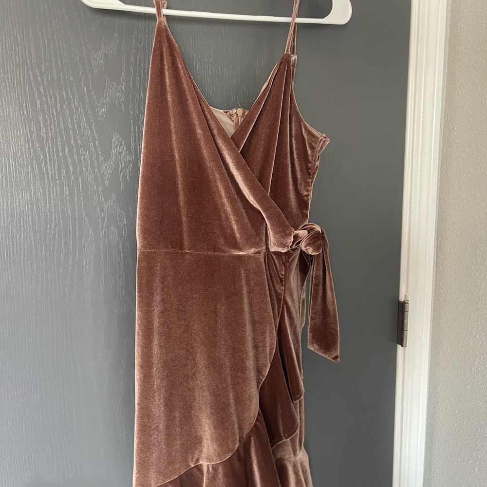 She + Sky Brown Asymmetrical Slip Dress with Spaghetti Straps